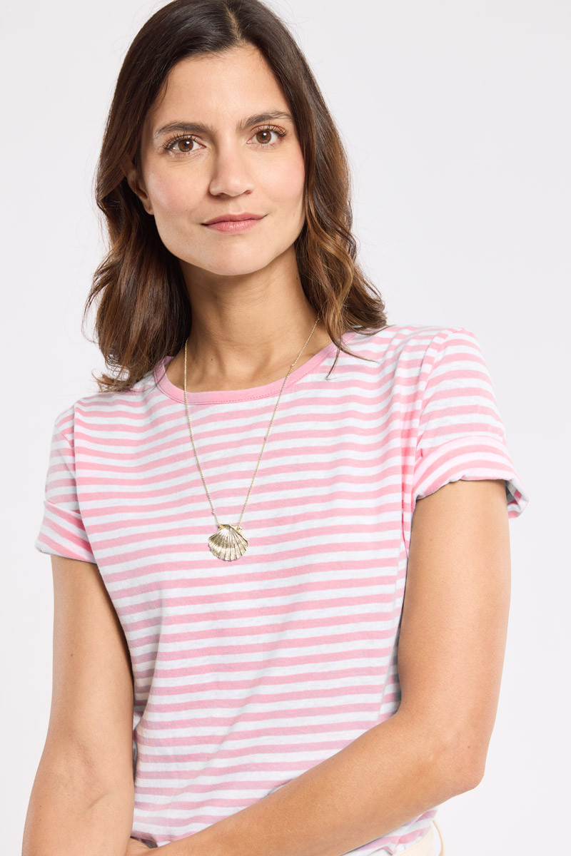 Armor Lux T-Shirt Damen Weiß Rosa Leinen Mix Heritage