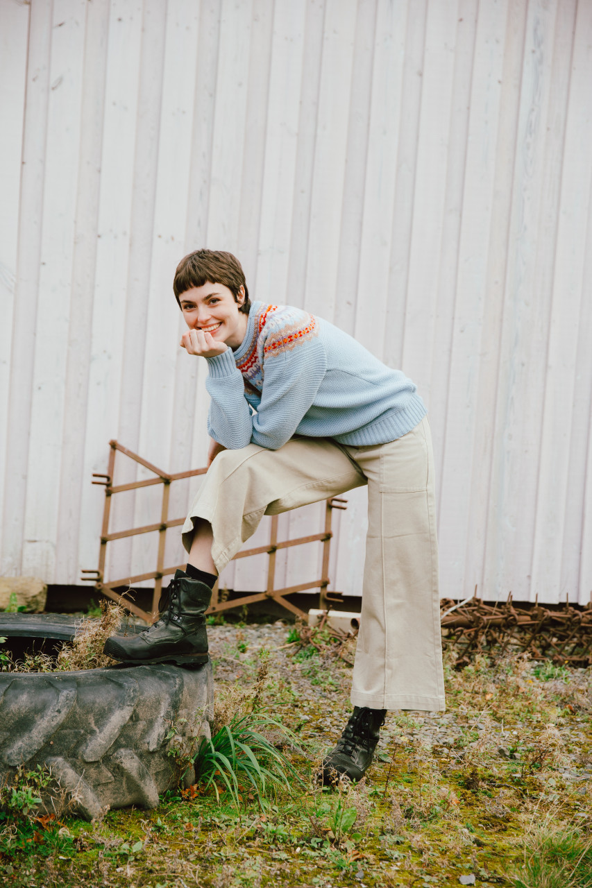 ERIBÉ Pullover Stoneybrek Damen Hellblau Orange Fairisle