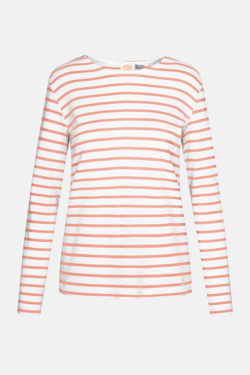 Armor Lux Lesconil Weiß Lachs Rosa Damen Streifenshirt Mariniere Blanc Bisque