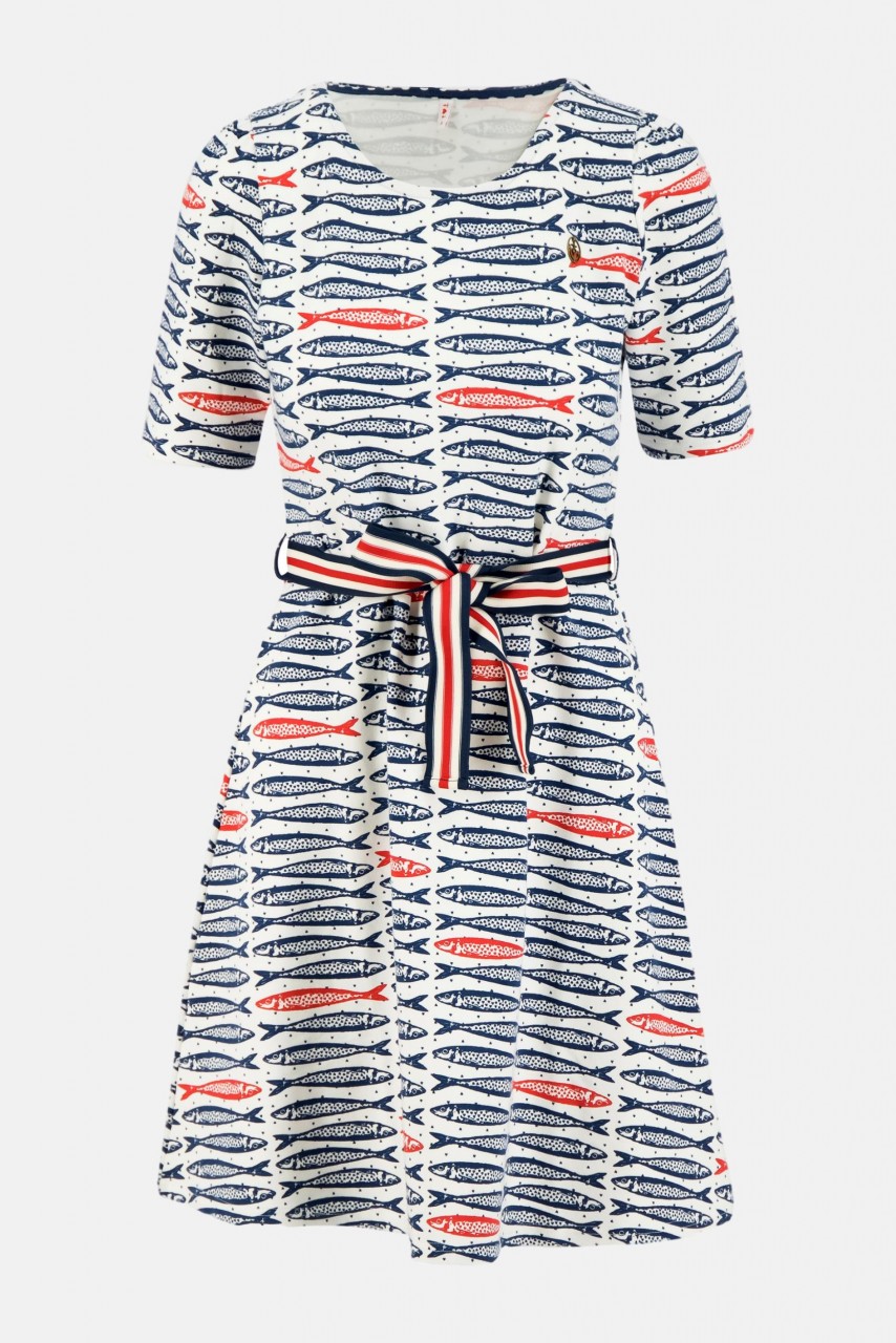 Blutsgeschwister Caravan Damen Kleid Fische weiß