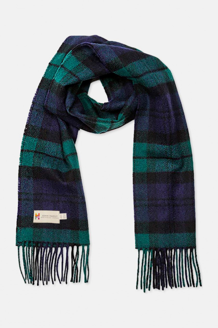 John Hanly Schal Irish Lambswool Schwarz Grün Kariert Tartan