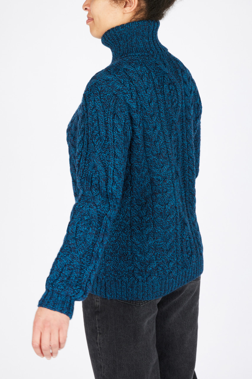 IrelandsEye Aran Pullover Juniper Damen Petrol Rollkragen Blau Türkis