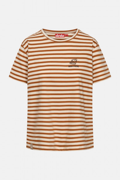 Derbe T-Shirt Franz Cherie Damen Beige Braun Streifenshirt GOTS Organic