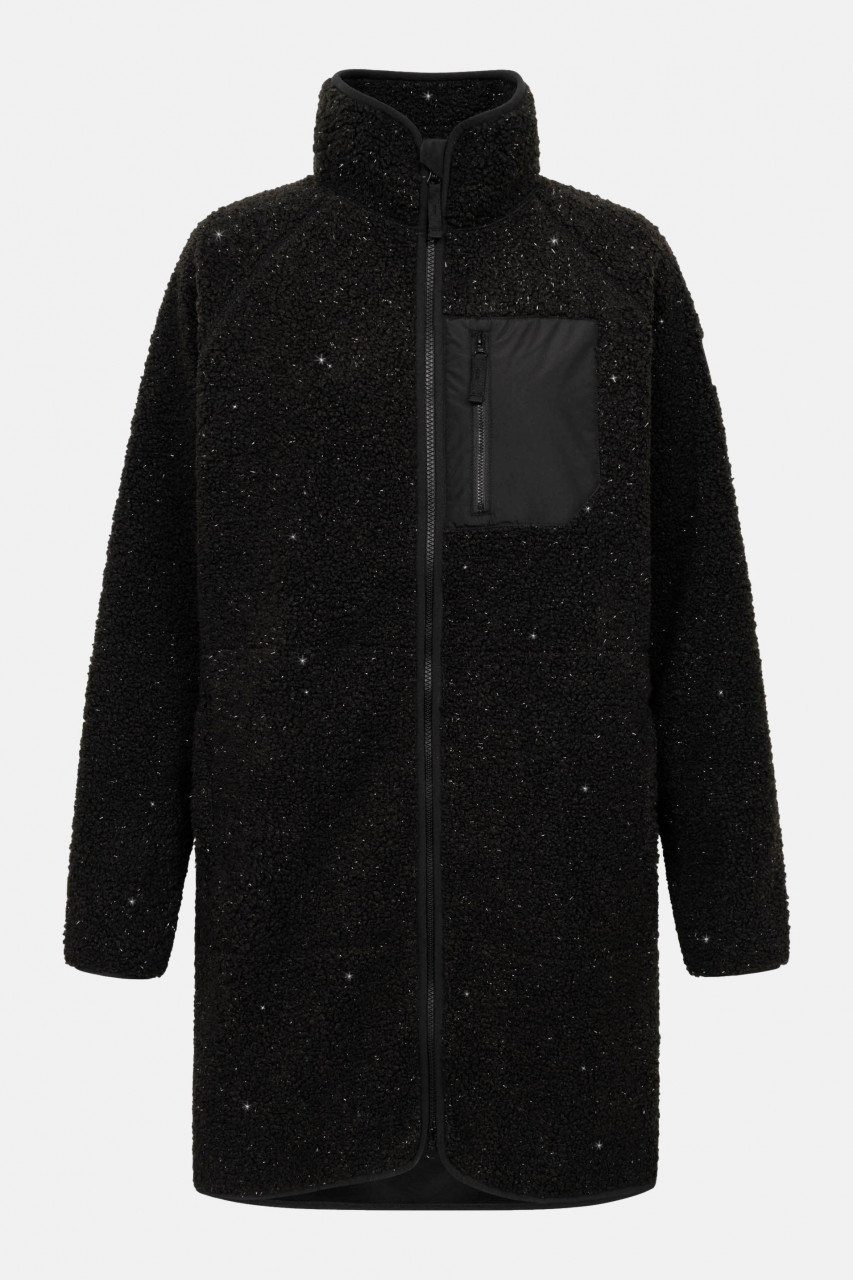 Derbe Damen Fleecejacke Kuschelby Long Schwarz Teddy Glitzer