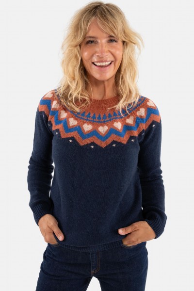 Danefae Dananne Norweger Damen Pullover Navy Blue Pink Rust Dunkelblau
