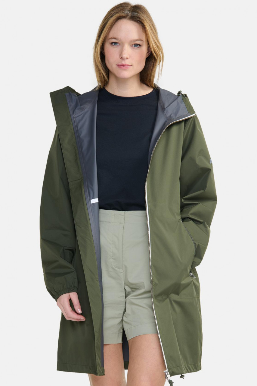 Aigle Regenjacke Oliv Grün Langer Parka Packbar