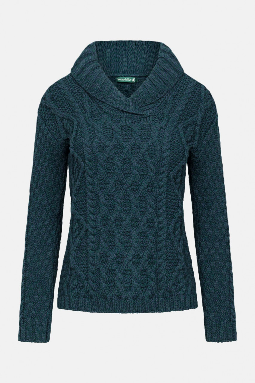 IrelandsEye Bramble Aran Blau Grün Damen Pullover Atlantic Blue