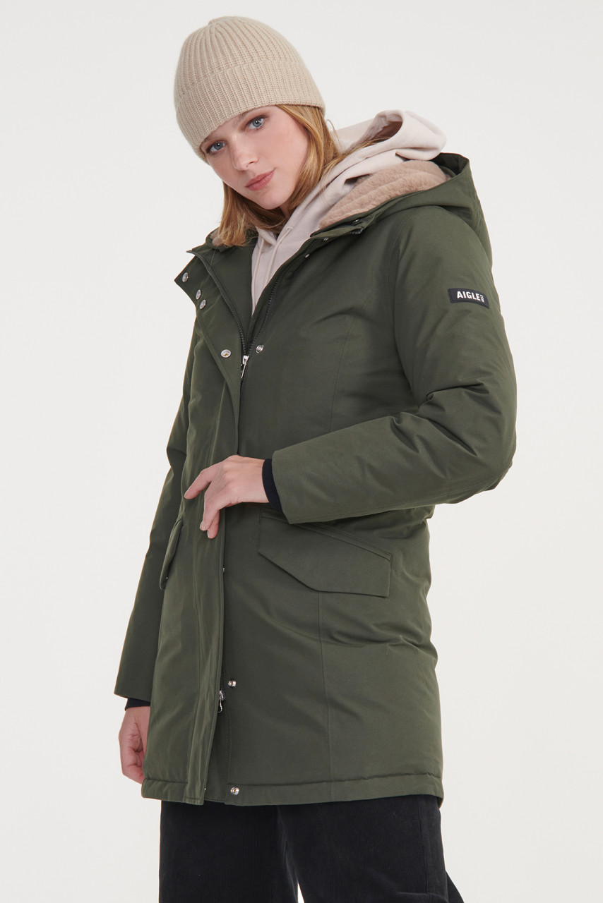 Aigle Winterjacke Damen Oliv Grün Regenjacke Parka Daunenjacke