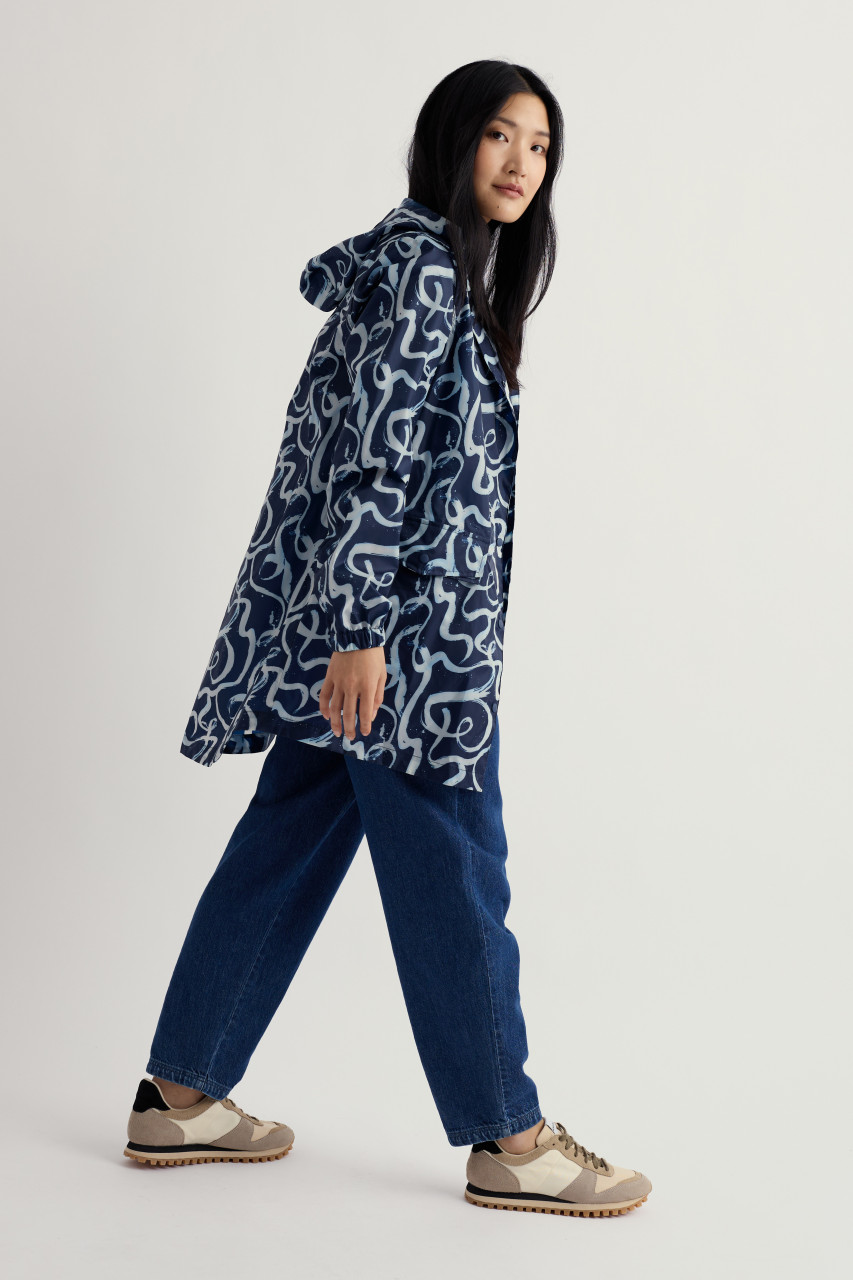 Seasalt Cornwall Regenjacke Packable Damen Blau Weiß Wellen Packbar