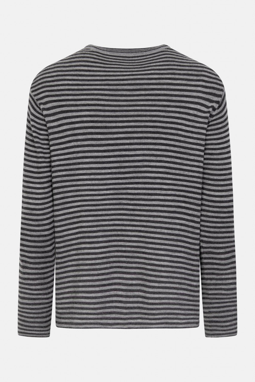 Hanseheld Herren Strickpullover Merino Anthrazit Grau Gestreift