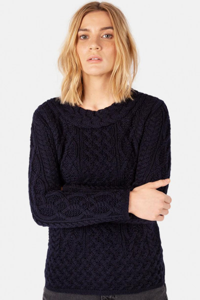 IrelandsEye Aran Spindle Blau Damen Pullover Navy