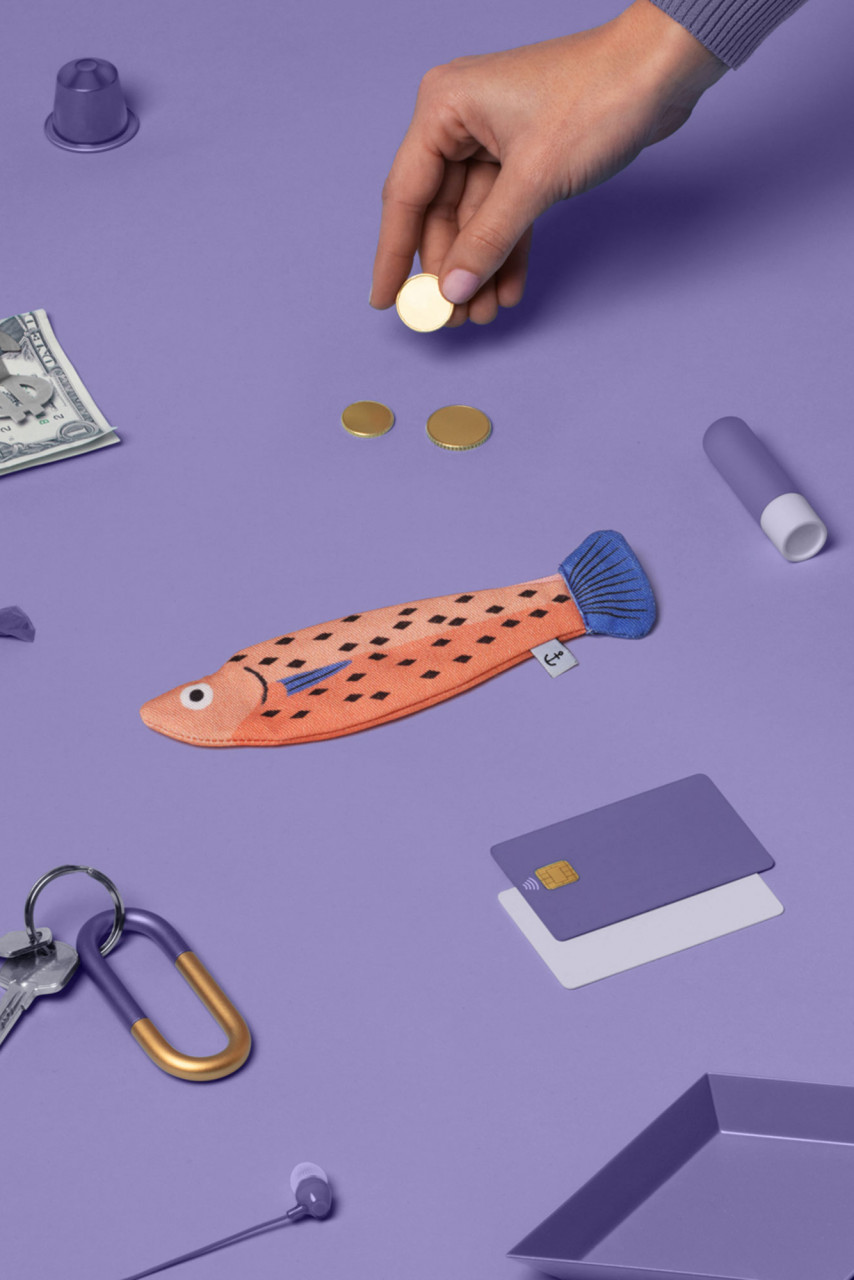 Don Fisher Schlüsselanhänger Tasche Wittling Rosa Blau Fisch