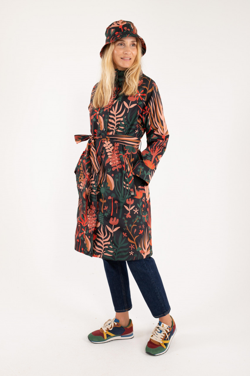 Danefae Danelisabeth Raincoat Damen Langer Regenmantel Black Walkabout Schwarz Bunt Blumen
