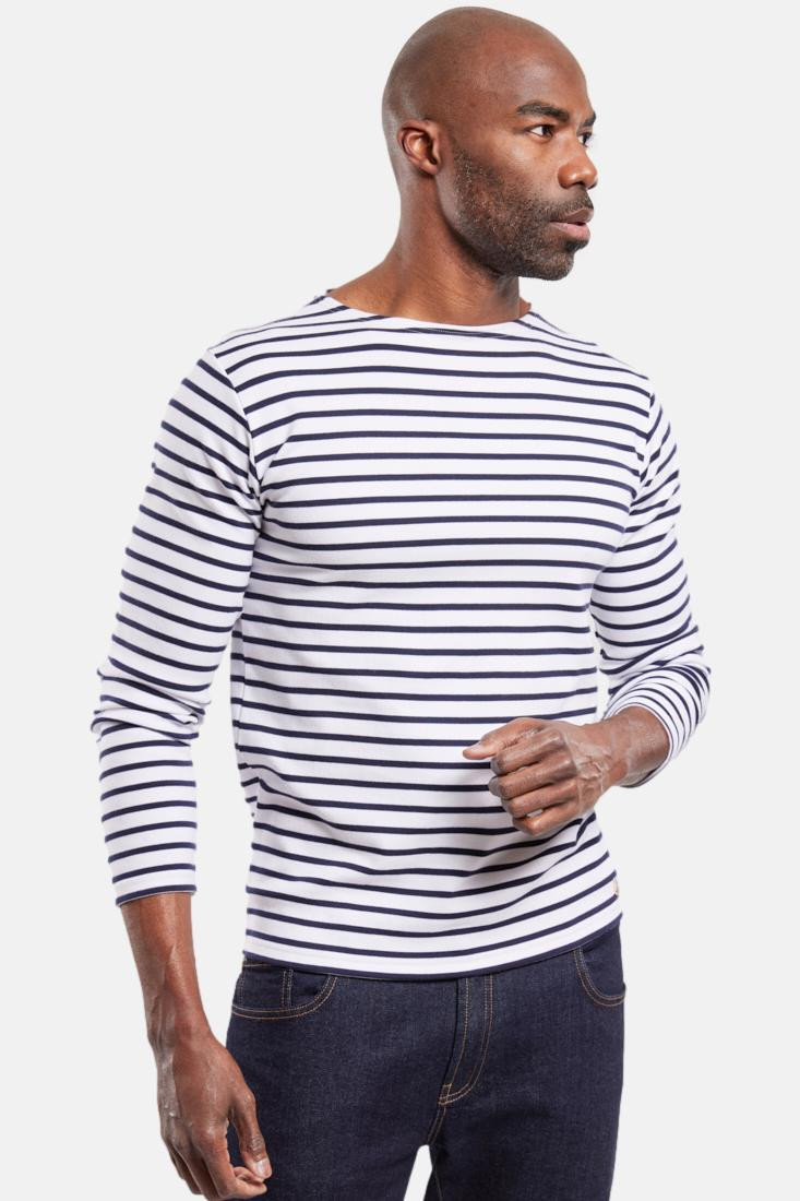 Streifenshirt Weiß Dunkelblau Gestreift von Armor Lux - Männliches Model