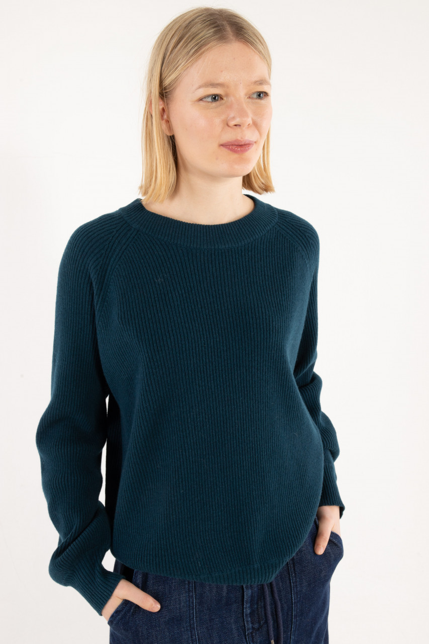 Danefae Strickpullover Danerelation Damen Petrol Blau Chunky Rippstrick