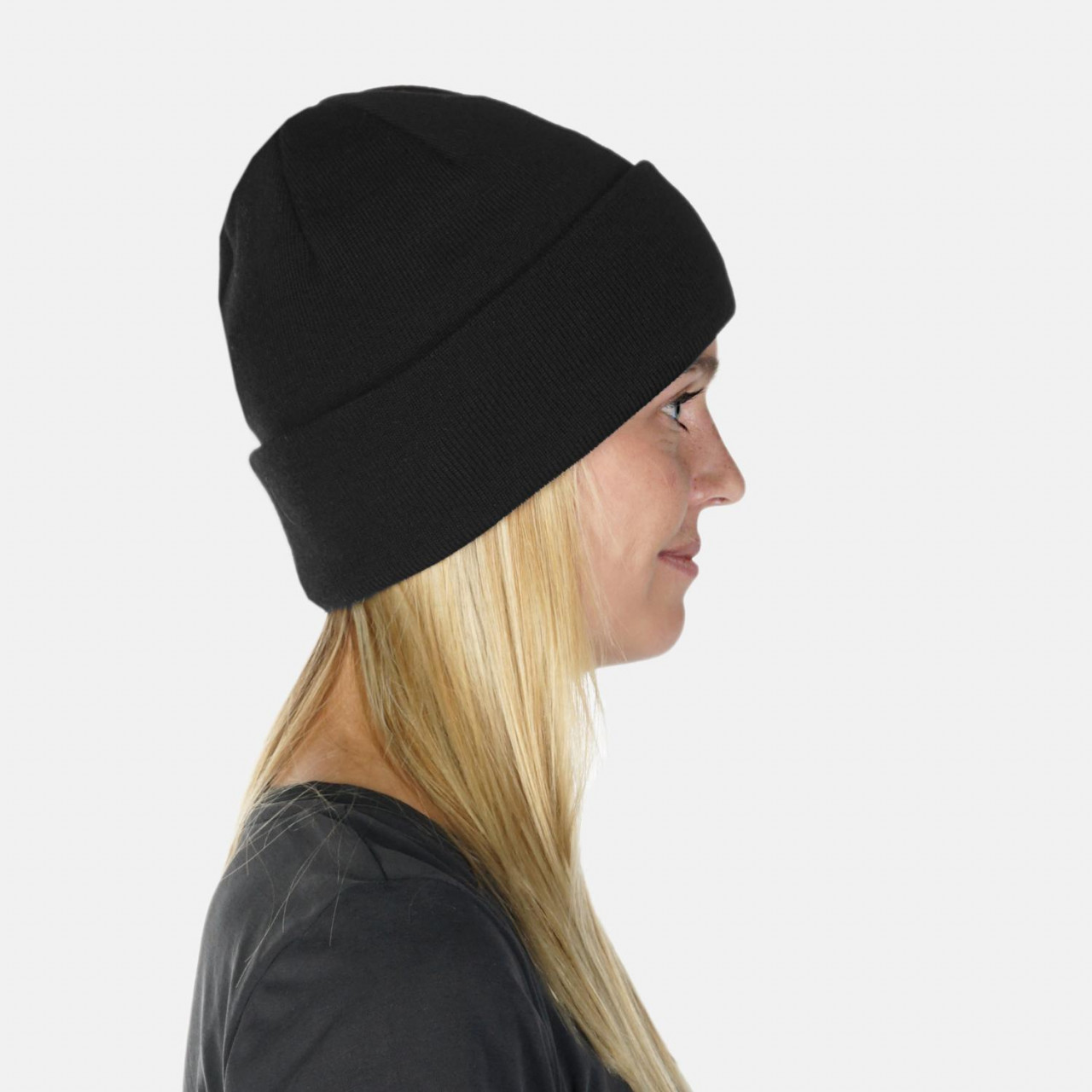 Strickmütze 100% Schurwolle Merino Hanseheld Feinstrickmütze - Schwarz