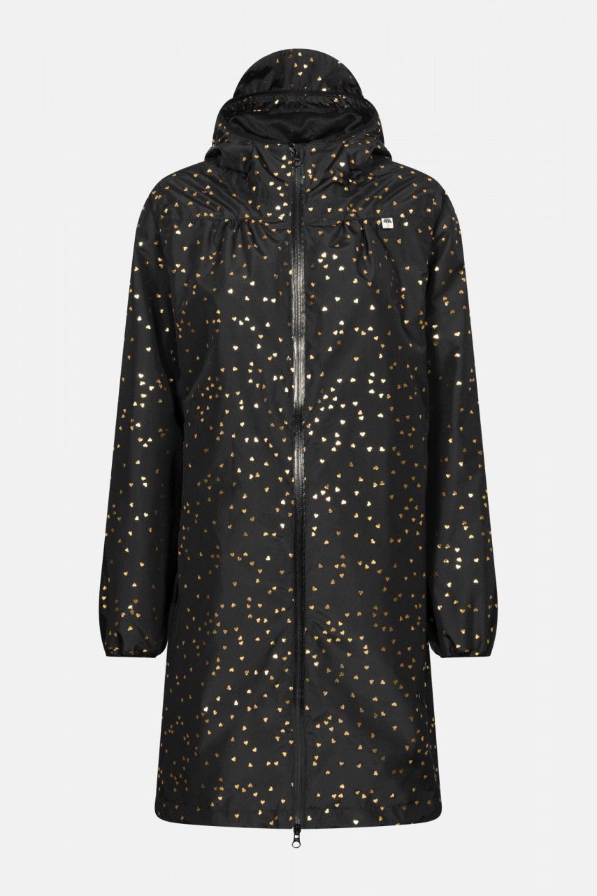 Danefae Danehelen Damen Regemantel Black Gold Confetti Schwarz Herzen