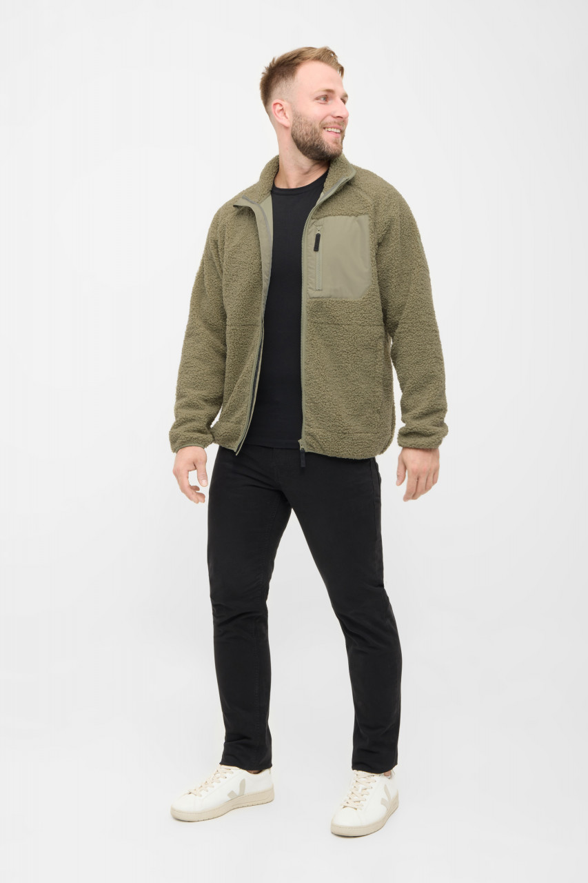 Derbe Herren Fleecejacke Kuschelby Pocket Hellgrün Oliv Teddy