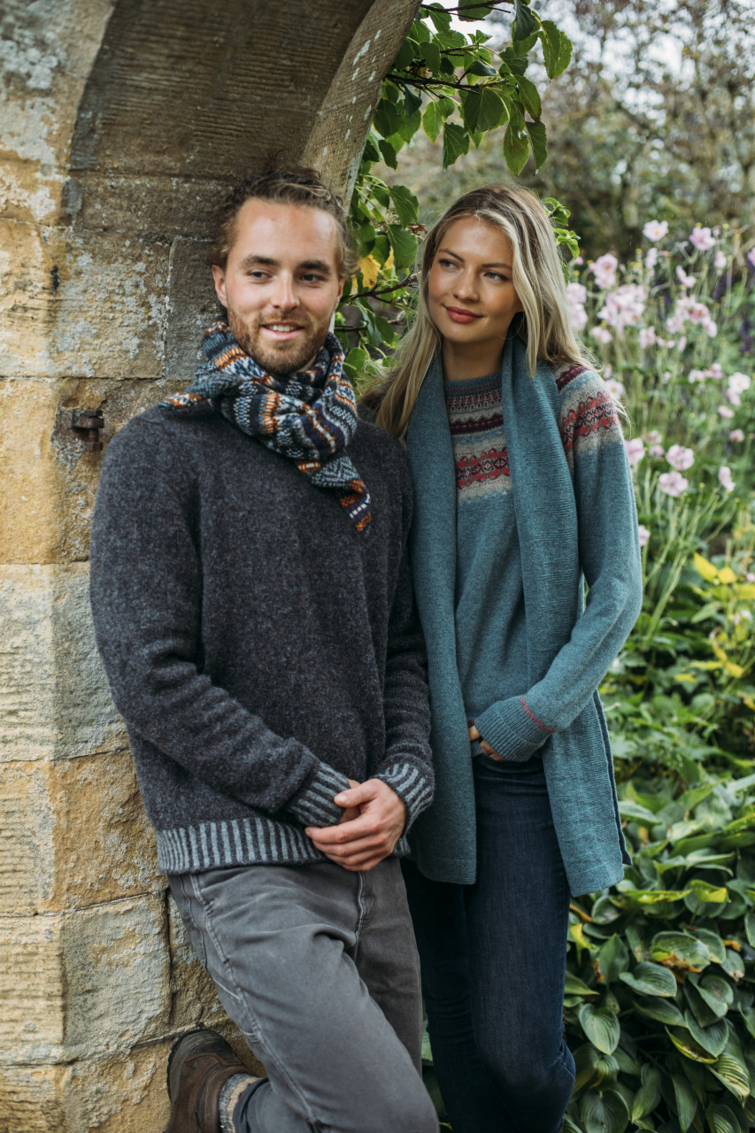 ERIBÉ Pullover Bruar Herren Grau Anthrazit Fairisle Streifen