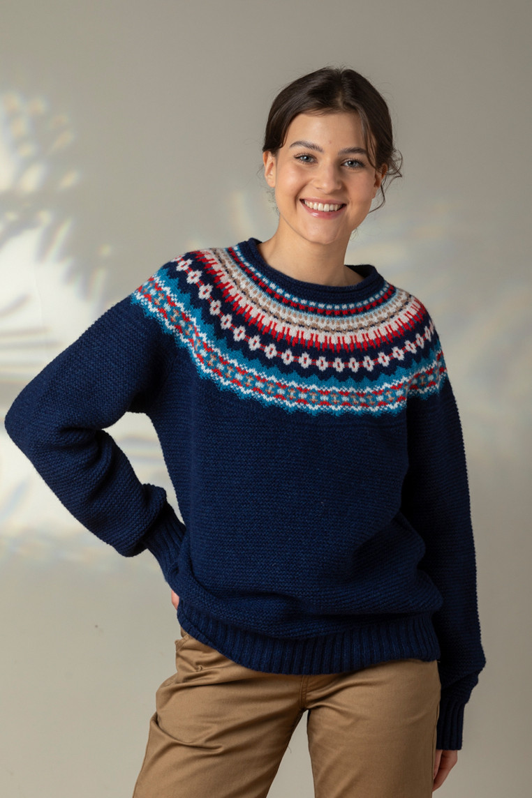 ERIBÉ Pullover Stoneybrek Damen Blau Rot Fairisle