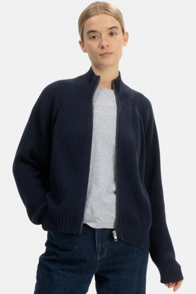 MELA Rippstrick Strickjacke KAMUKA Damen Navy Blau Baumwolle GOTS Organic