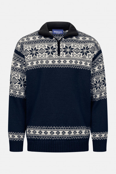 Bratens Norweger Pullover Blau Weiß Snøstjerne Schneeflocke Troyer