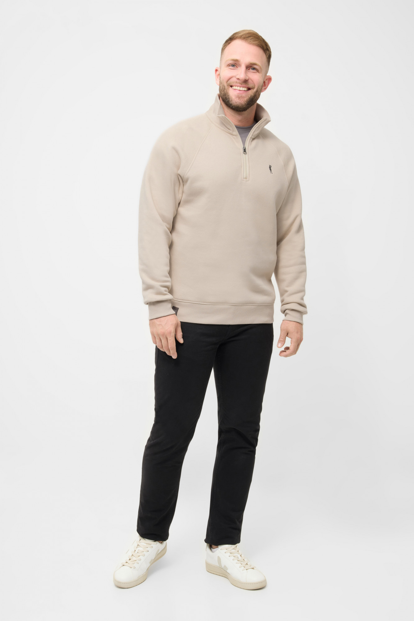 Derbe Halfzip Basic Kippes Herren Beige Sweatshirt GOTS