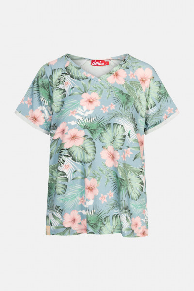 Derbe Hawa Allover Damen T-Shirt Blumen Türkis Rosa Forget Me Not Nachhaltig Derbe Hawa Allover Damen T-Shirt Blumen Türkis Rosa Forget Me Not Nachhaltig