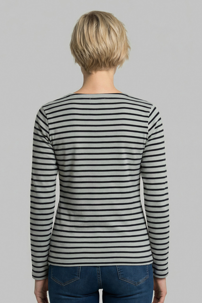 Derbe Streifenshirt Interstriped Damen Grau Schwarz Langarmshirt GOTS Organic
