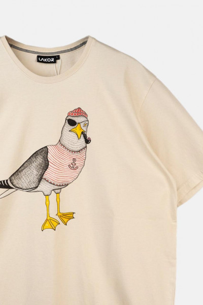 LAKOR T-Shirt Seaborn Seagull Herren Beige Möwe Pirat Pfeife LAKOR T-Shirt Seaborn Seagull Herren Beige Möwe Pirat Pfeife