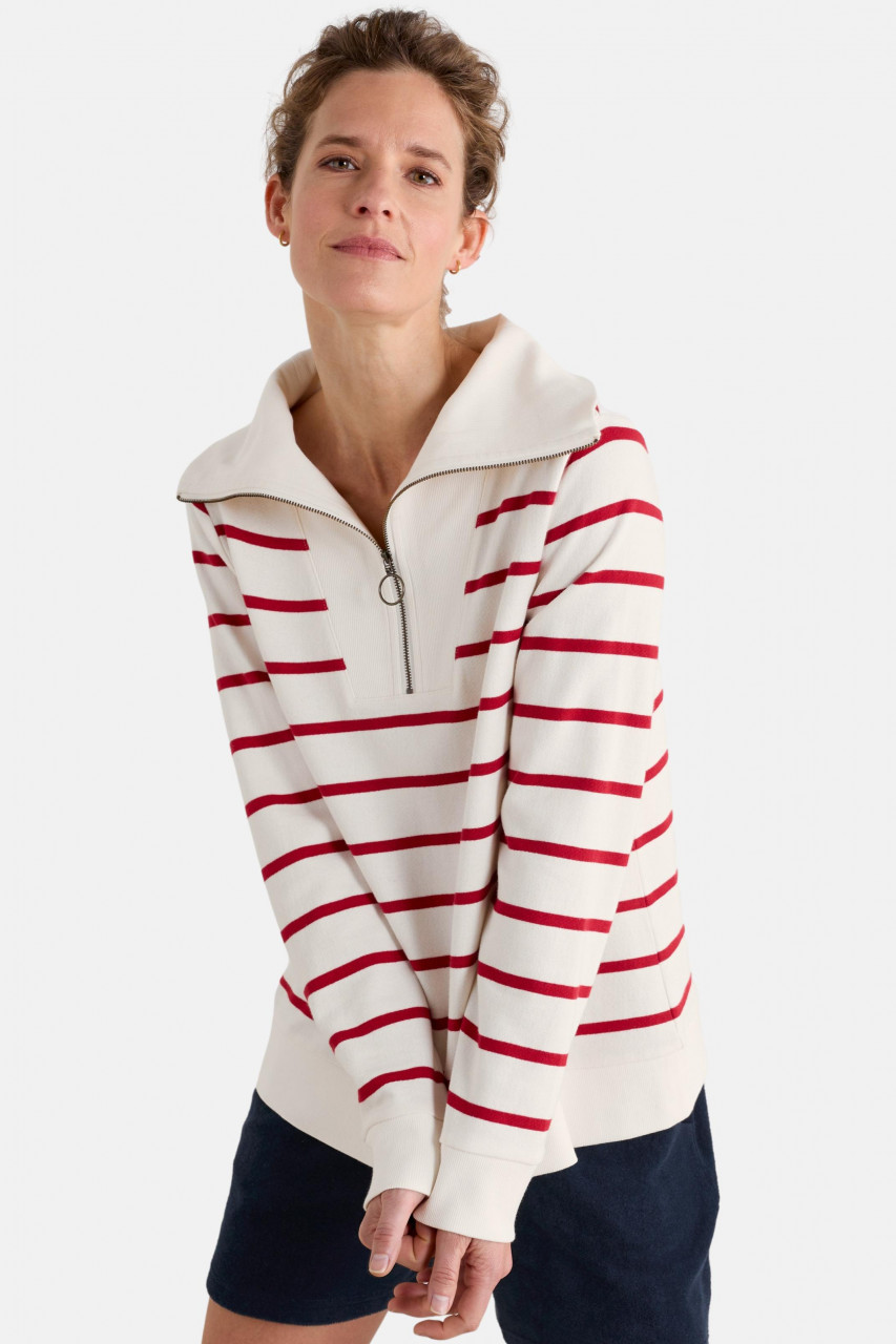 Seasalt Cornwall Tideline Sweatshirt Rot Weiß Streifenshirt Troyer