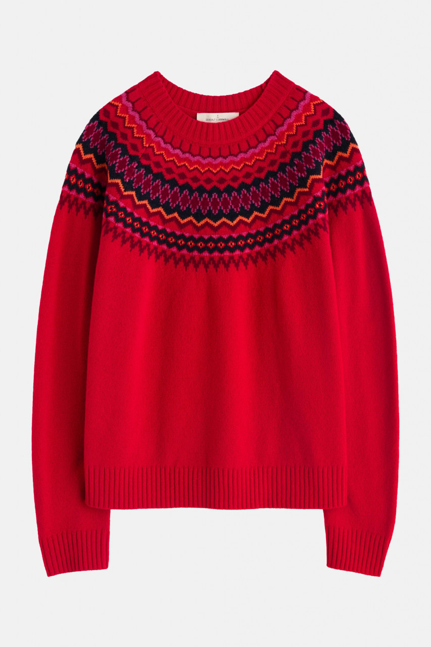 Seasalt Cornwall Pullover Gurnards Head Rot Blau Fairisle