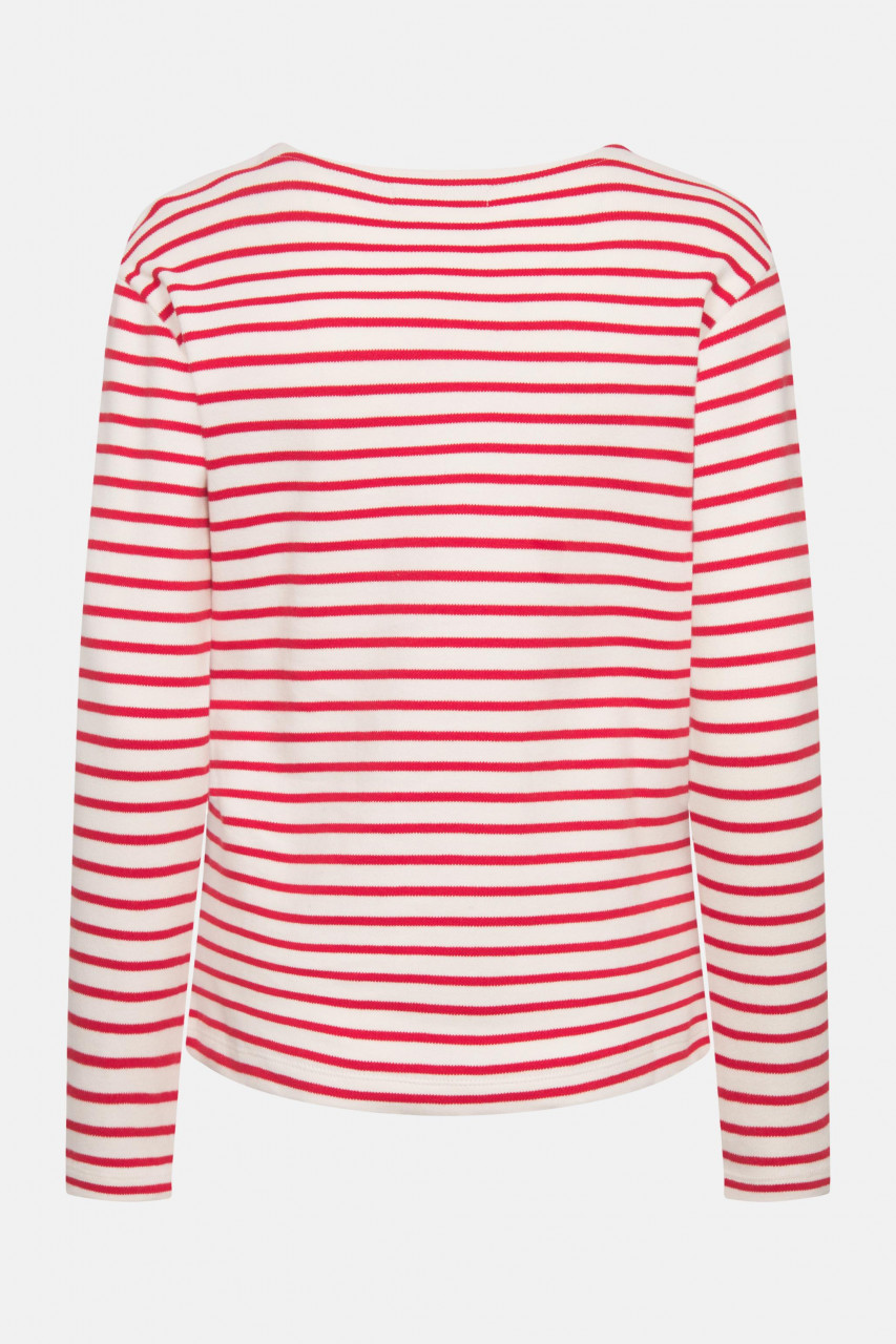 Derbe Langarmshirt Interstriped Damen Weiß Rot Streifenshirt