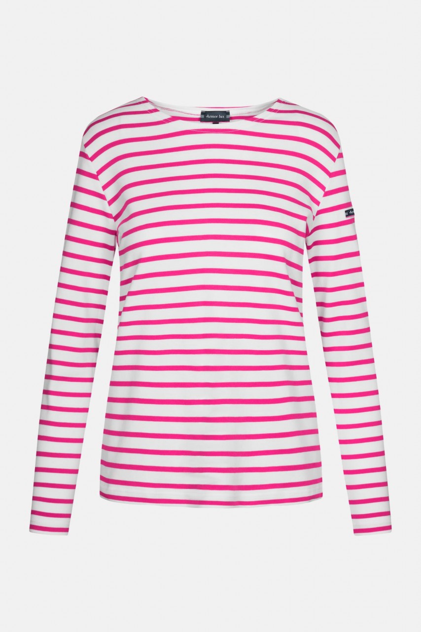 Armor Lux Lesconil Damen Streifenshirt Weiß Azalea Pink