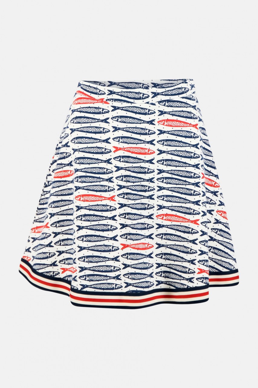 Blutsgeschwister Glocke Damen Rock Fisch Print weiß