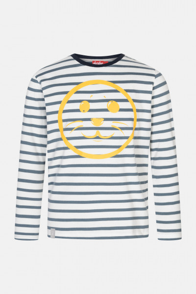 Derbe Robsmile Kinder Longsleeve Langarmshirt Orion Blue Gestreift Smiley Robbe