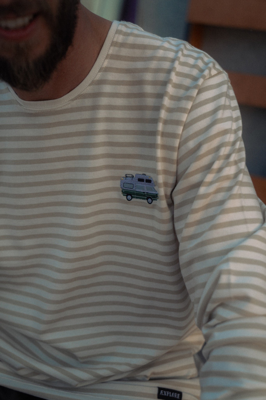 LAKOR Streifenshirt Mini Forest Camper Herren Beige Weiß Wohnmobil