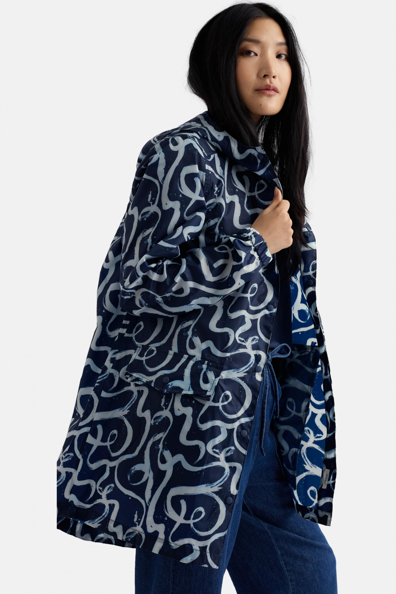 Seasalt Cornwall Regenjacke Packable Damen Blau Weiß Wellen Packbar