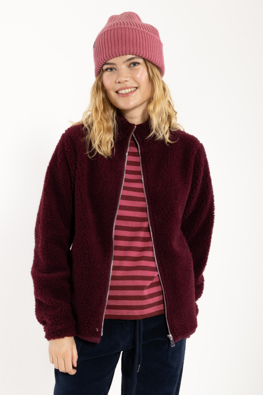 Danefae Danedada Übergangsjacke Bordeaux Weinrot Fleecejacke Wolle