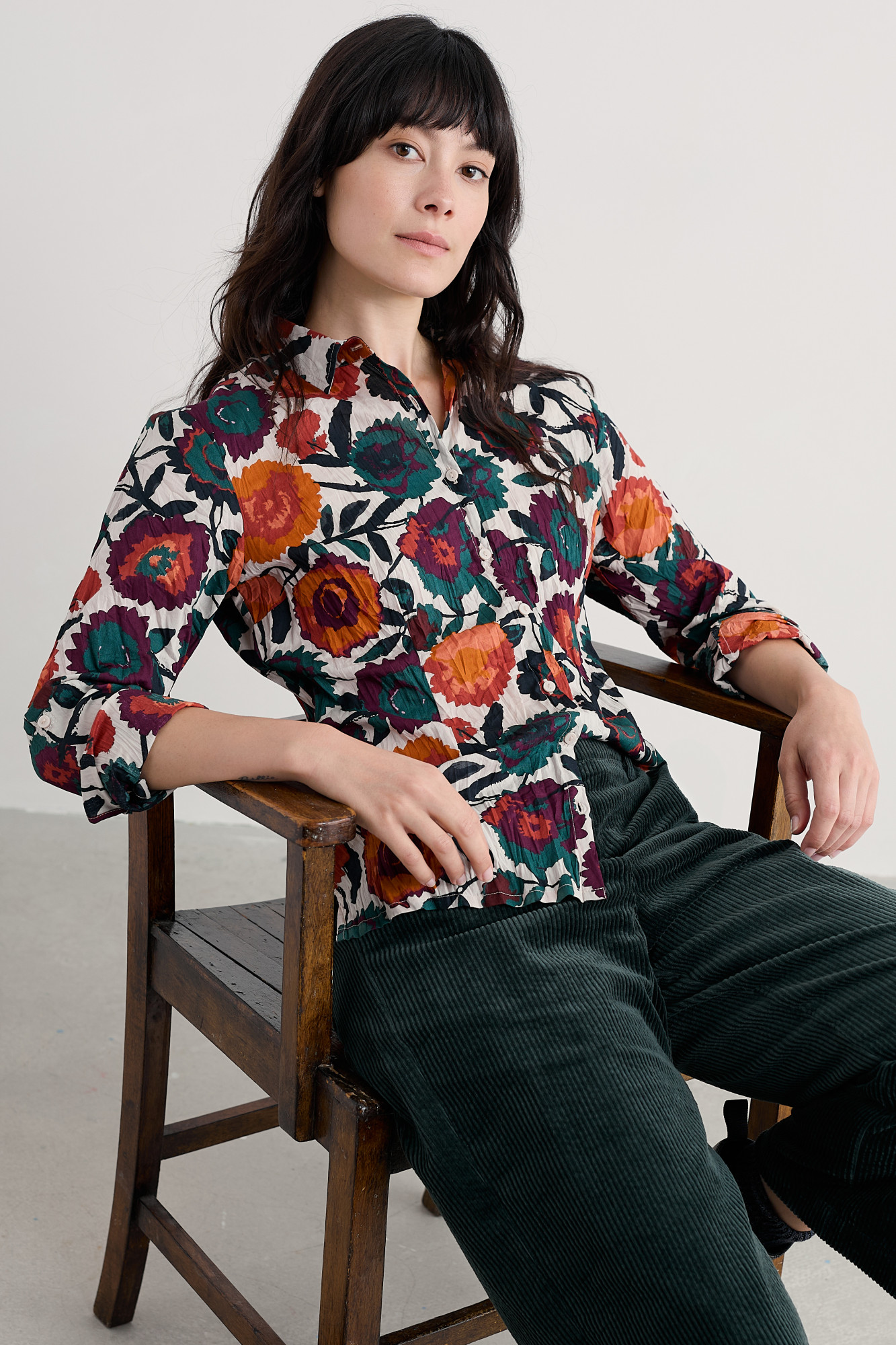 Seasalt Bluse Larissa Damen Weiß Orange Petrol Blumen Aran
