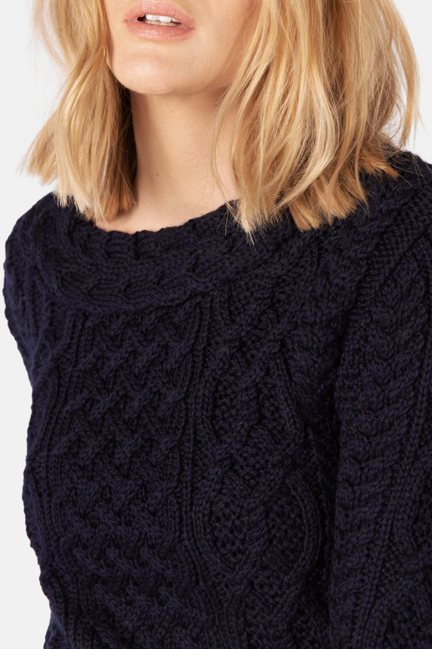 IrelandsEye Aran Spindle Blau Damen Pullover Navy