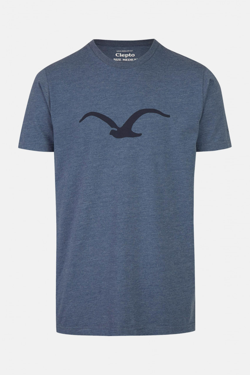 Cleptomanicx Herren T-Shirt Möwe Heather Blue Blau Meliert Baumwolle  Nachhaltig