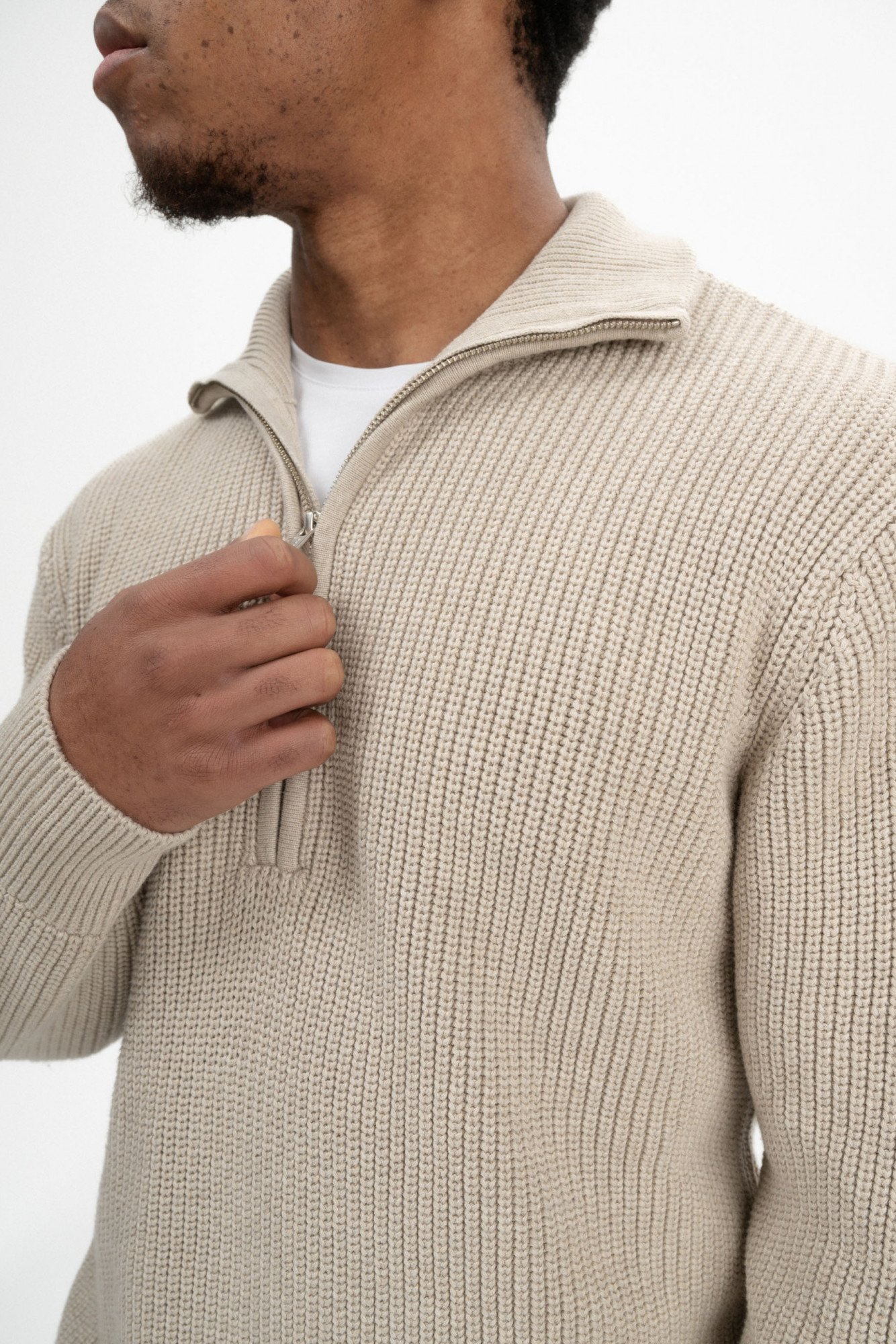 MELA Troyer UDAI Herren Pullover Beige Meliert Baumwolle GOTS Organic